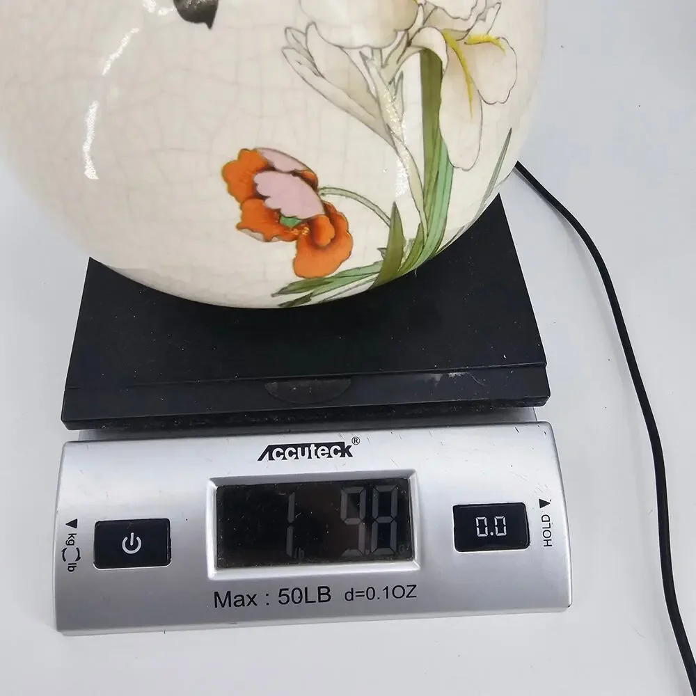 Vintage Japanese Crackle Craze Pottery Vase Butterfly Floral White 7” Tall